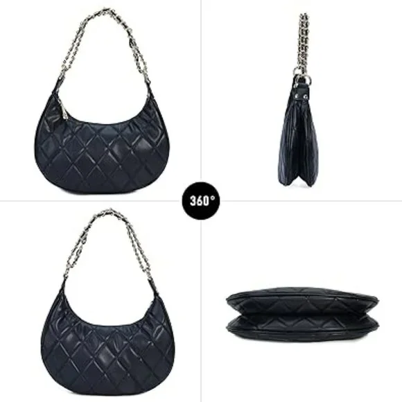 Y2K Women Shoulder Bag Vintage Clutch Hobo Tote Handbag Black Quilted Styling - Picture 3 of 3